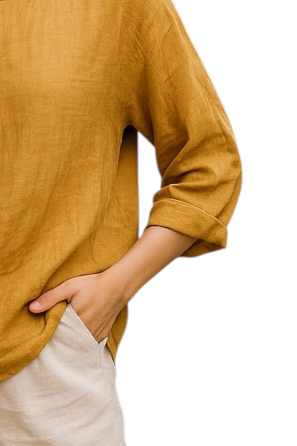 Havana Linen Sleeved Top Vintage Yellow