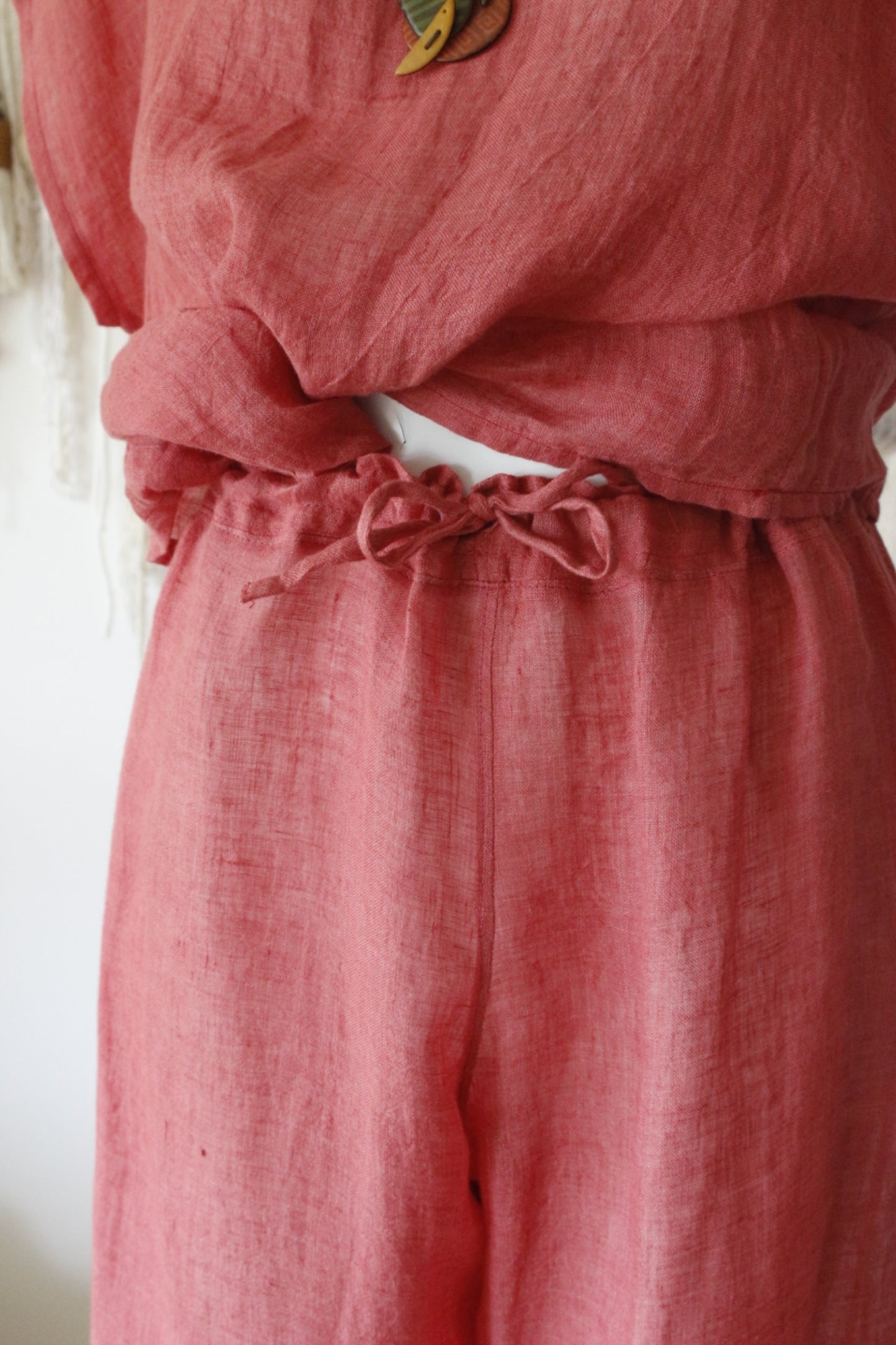 Wide Leg Pants Mesh Linen Rouge
