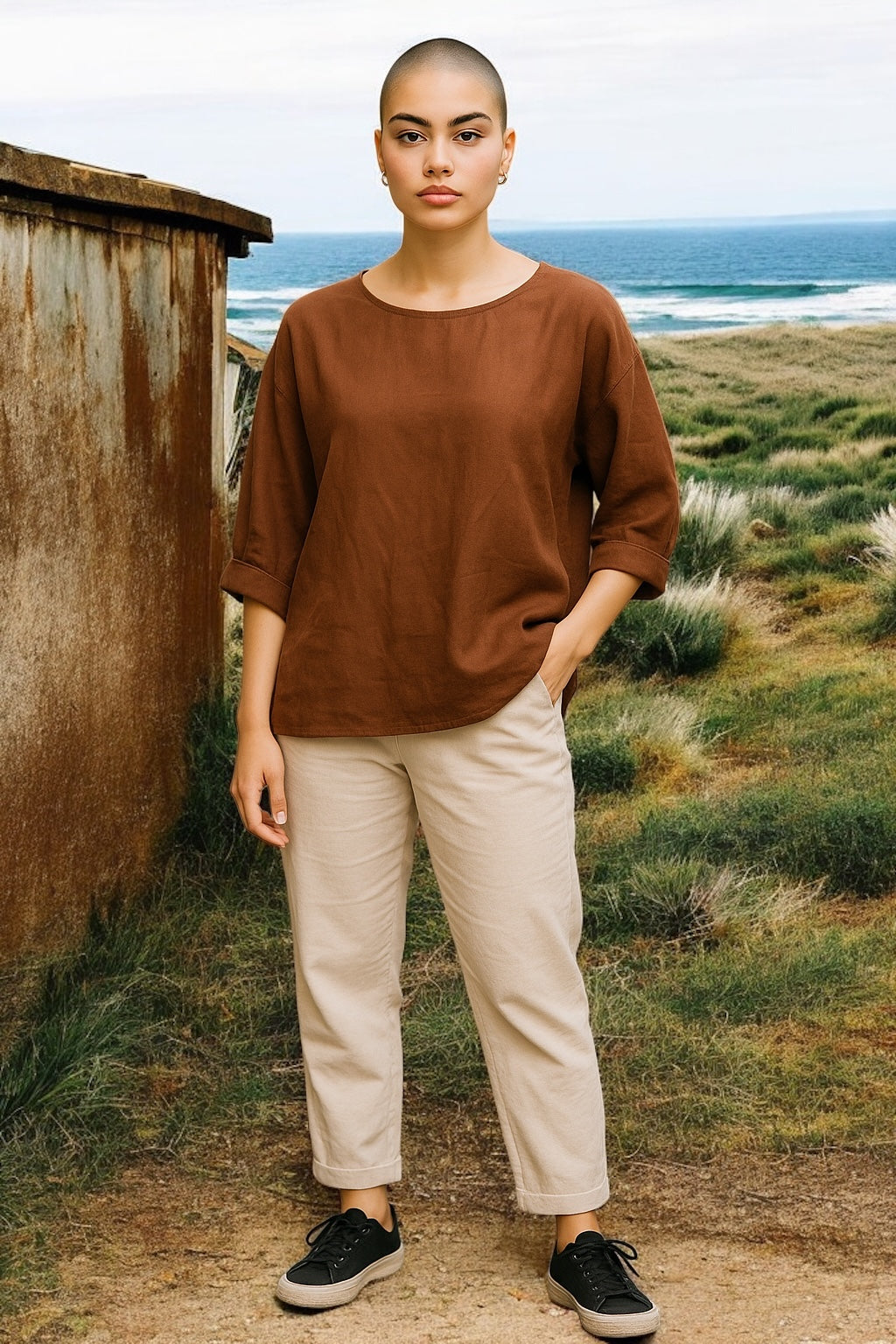 Havana Linen Sleeved Top Mocca