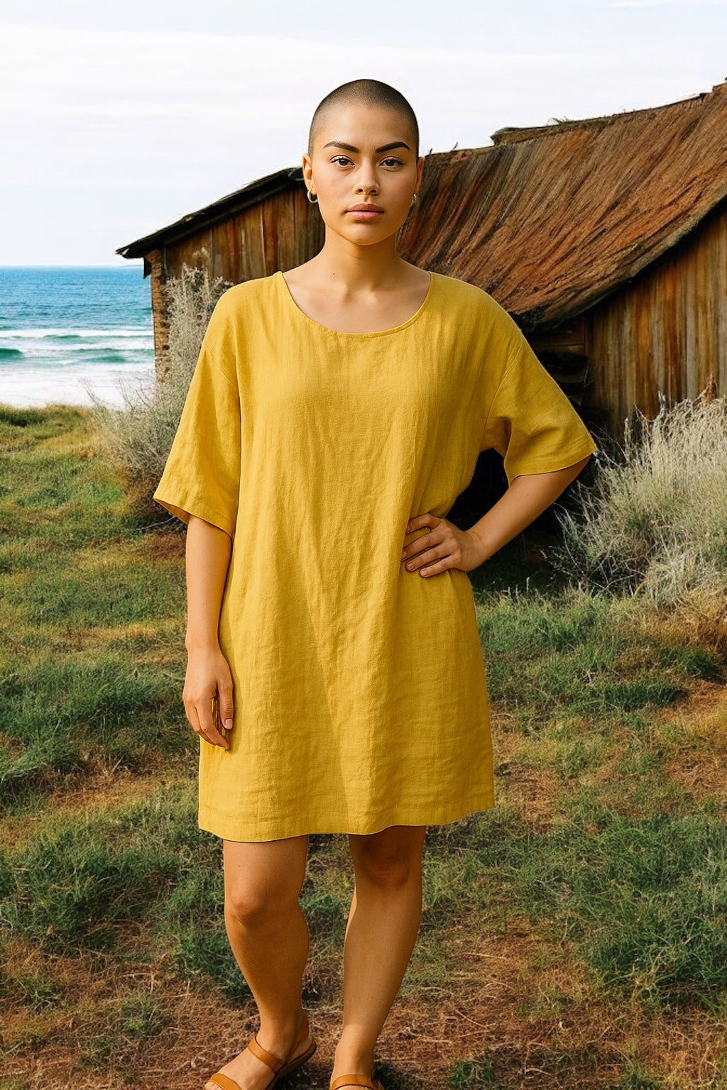Mesh Linen Dress Dijon