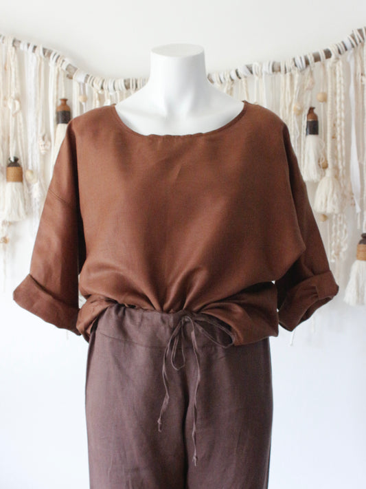 Havana Linen Sleeved Top Mocca