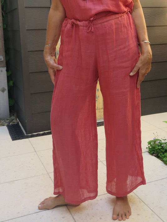 Wide Leg Pants Mesh Linen