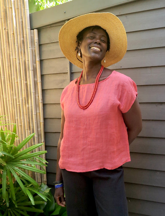 Mesh Linen Top Rouge
