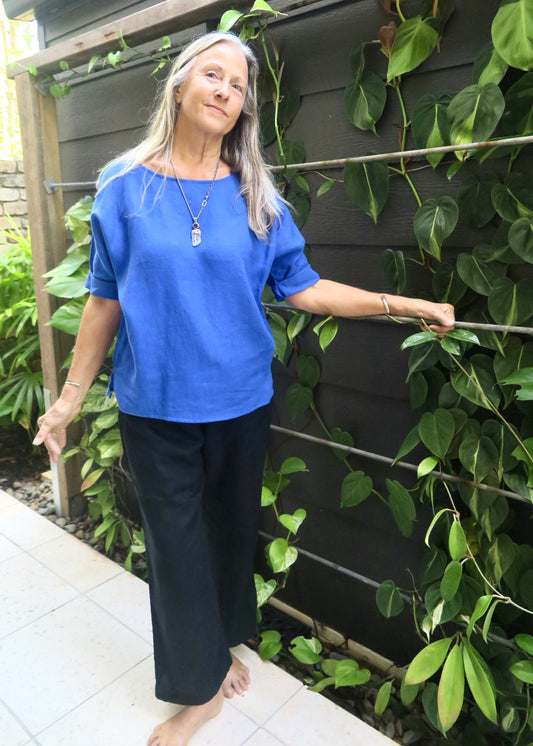 Havana Linen Narrow Leg Pants Blue