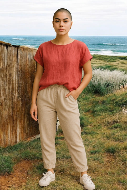 Mesh Linen Top Rouge