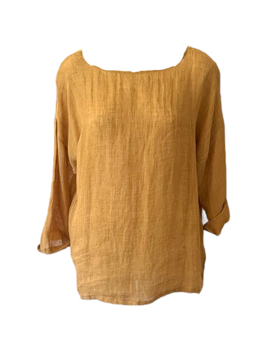 Havana Linen Sleeved Top Vintage Yellow