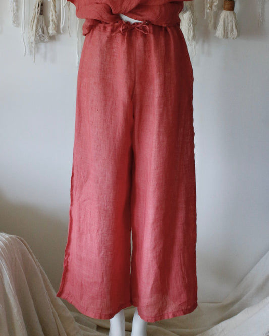 Wide Leg Pants Mesh Linen Rouge