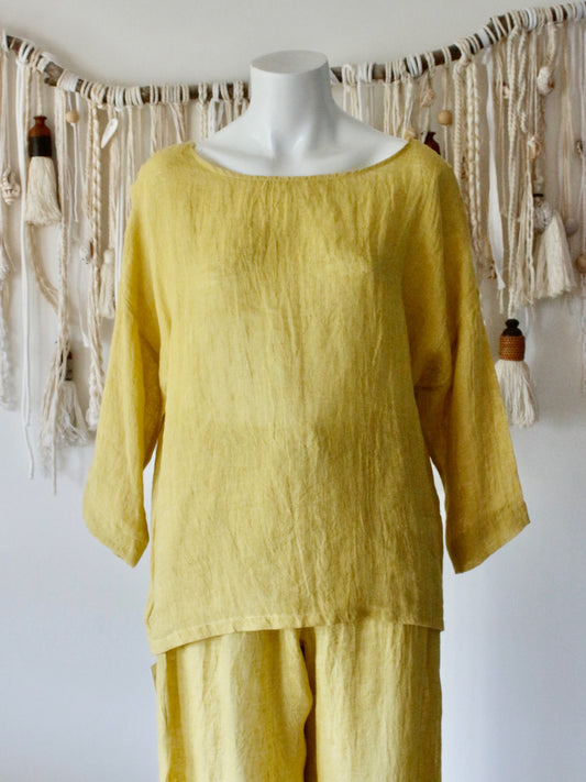 Havana Linen Sleeved Top Vintage Yellow