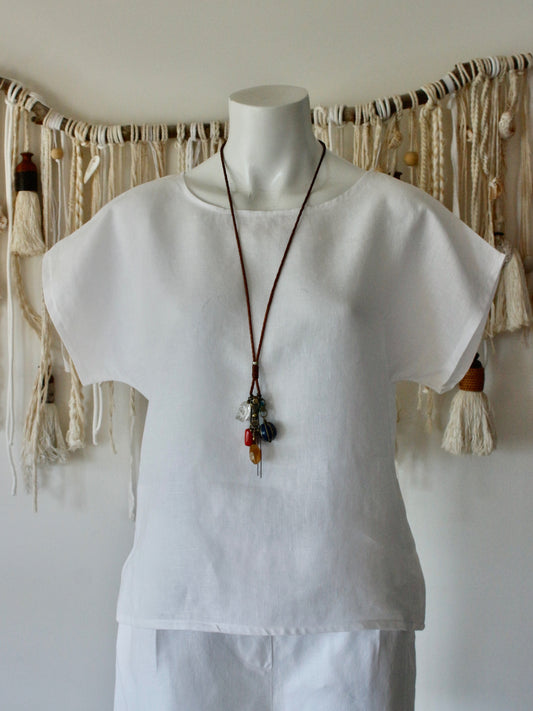 Mesh Linen Top White