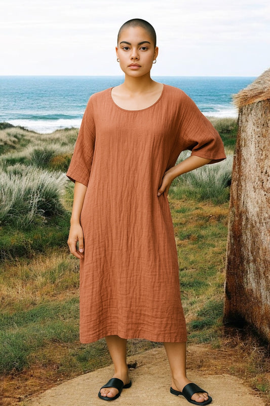 Mesh Linen Dress - Maple