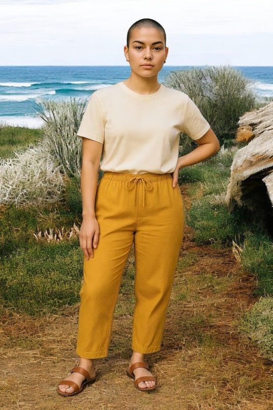 Havana Linen Narrow Leg Pants Mustard